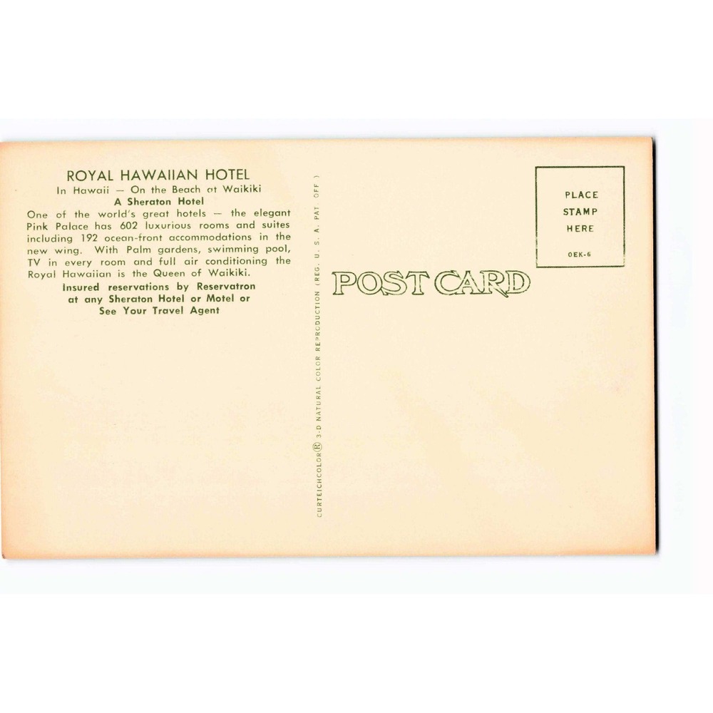 Vintage Royal Hawaiian Hotel Postcard Waikiki Beach Pink Palace Sheraton Hawaii - Picture 2 of 2